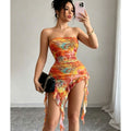 Summer Dress for Women Strapless Asymmetrical Printed Mini Dress
