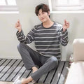Men Striped Long Sleeve Pajama Set Spring Winter