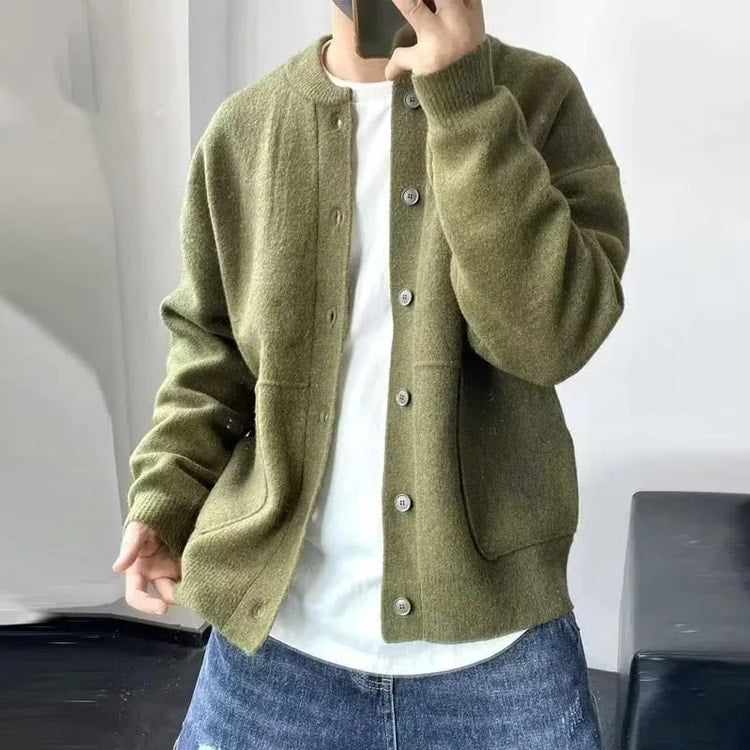 Men's Knitted Cardigan Sweater, Casual Pure Color, Versatile Autumn Winter Coat, Youth Lazy Fashion