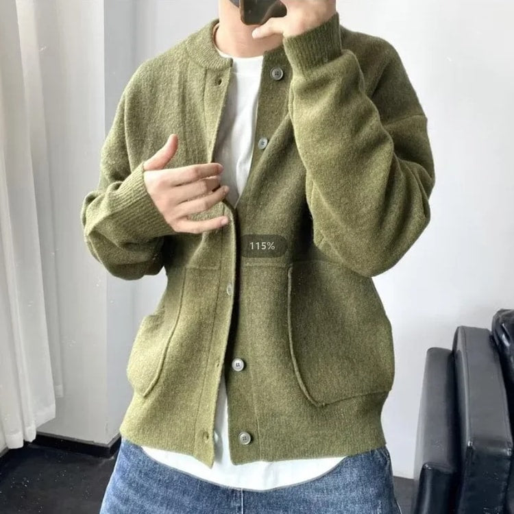 Men's Knitted Cardigan Sweater, Casual Pure Color, Versatile Autumn Winter Coat, Youth Lazy Fashion