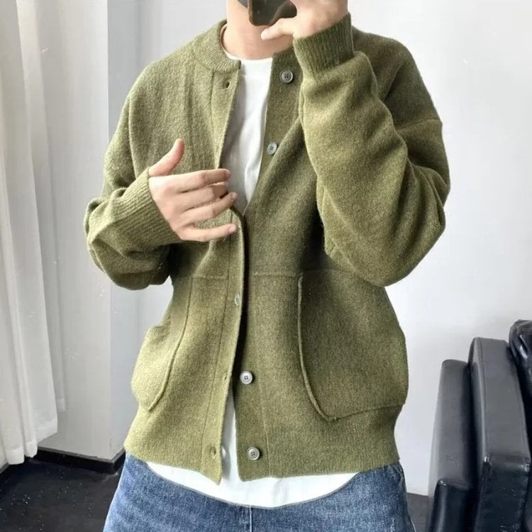 Men's Knitted Cardigan Sweater, Casual Pure Color, Versatile Autumn Winter Coat, Youth Lazy Fashion