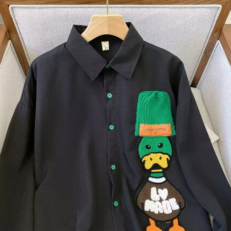 Men's Embroidered Loose Fit Shirt, Vintage Artistic Long Sleeve, Casual Jacket, Design Sensibility