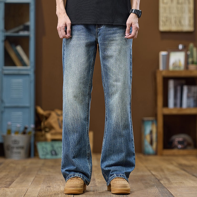 Streetwear Blue Flared Jeans Men Bootcut Denim Pants Full Length Bell-bottom Trousers American Style Male Fashion Fit