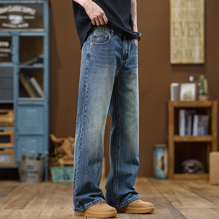 Streetwear Blue Flared Jeans Men Bootcut Denim Pants Full Length Bell-bottom Trousers American Style Male Fashion Fit