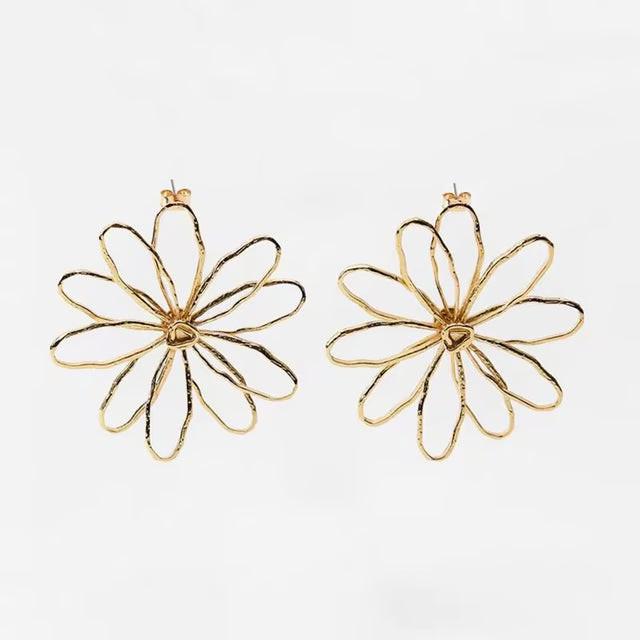 Retro Hollow Vedawas Flower Earrings, Elegant Women Accessories, Simple Banquet and Wedding Party Jewelry