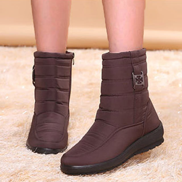 Warm Plush Women Boots Snow Round Toe Shoes, Stylish Zipper Ladies Winter Footwear for Comfort & Elegance