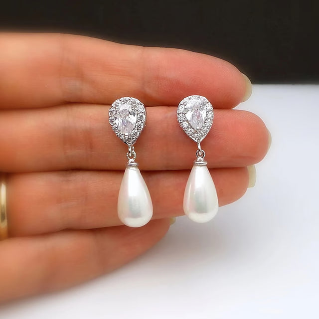 Fashionable Huitan Water Drop Simulated Pearl Dangle Earrings, Luxury Lady's Wedding Jewelry