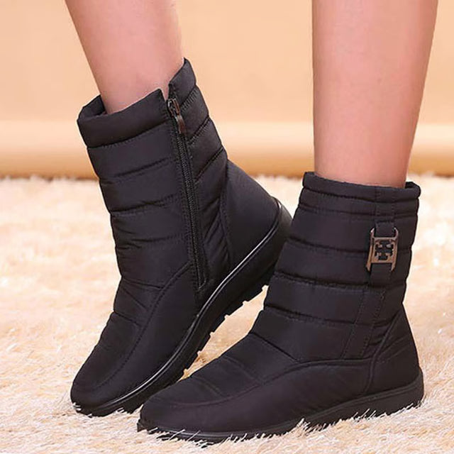 Warm Plush Women Boots Snow Round Toe Shoes, Stylish Zipper Ladies Winter Footwear for Comfort & Elegance