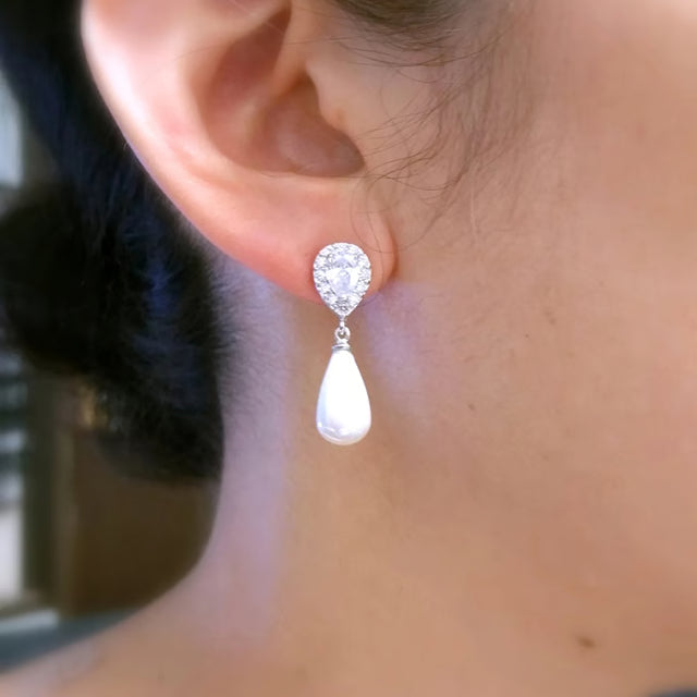 Fashionable Huitan Water Drop Simulated Pearl Dangle Earrings, Luxury Lady's Wedding Jewelry