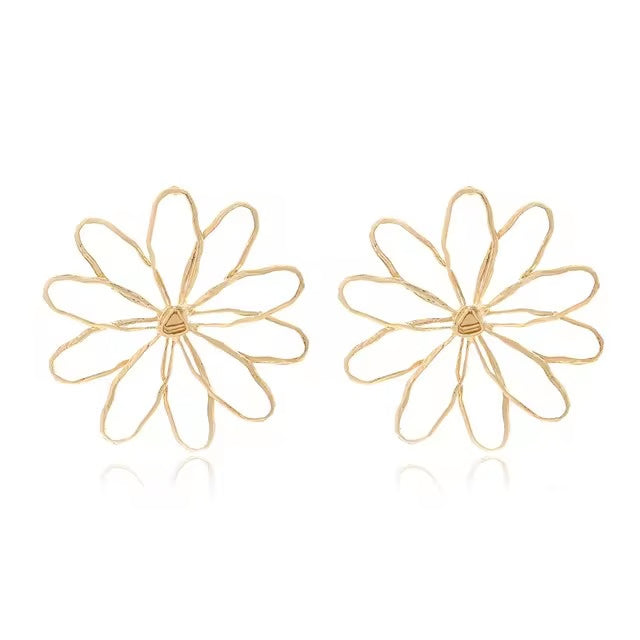 Retro Hollow Vedawas Flower Earrings, Elegant Women Accessories, Simple Banquet and Wedding Party Jewelry