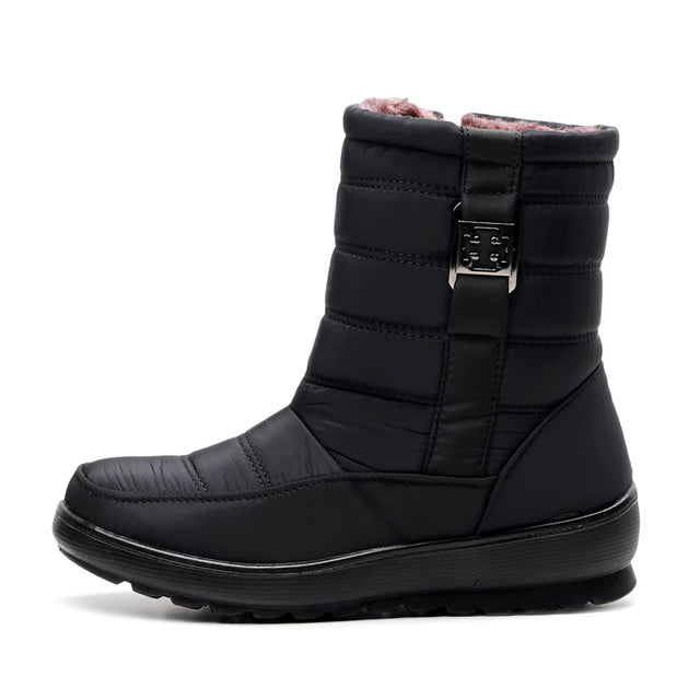 Warm Plush Women Boots Snow Round Toe Shoes, Stylish Zipper Ladies Winter Footwear for Comfort & Elegance