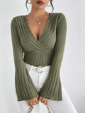 VelviFit Ribbed Knit V Neck Long Sleeve Top for Women Soft Casual Sweater Shirt