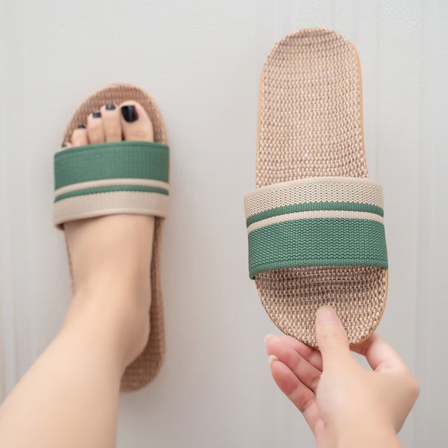 Summer Women Slippers, Anti-Slip Home Slippers with Soft Linen Uppers, Lightweight Indoor Shoes for Women.