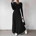 Elegant Knitted Long Sleeve Dress for Women – Slimming A-Line Dress Maxi Style