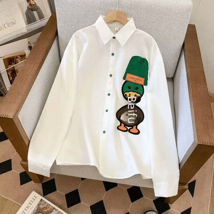 Men's Embroidered Loose Fit Shirt, Vintage Artistic Long Sleeve, Casual Jacket, Design Sensibility