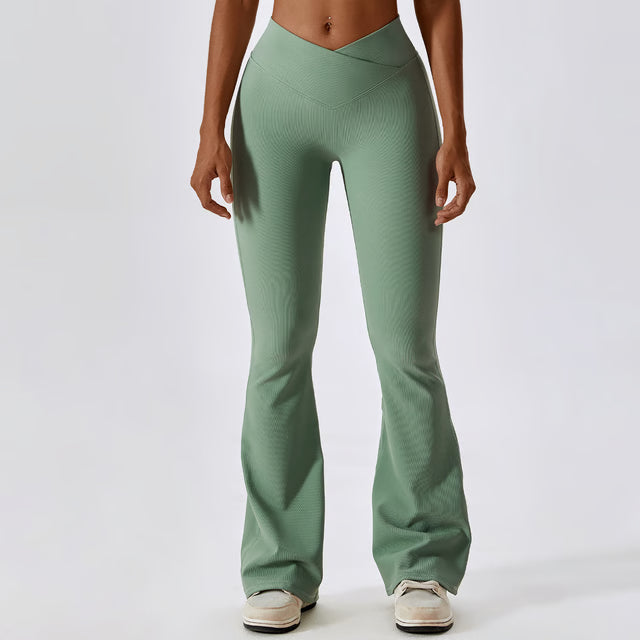 High Waist Flare Leggings, Women Yoga Pants with Wide Leg, Gym Workout Fitness Flared Pant, Latin Dance Trousers