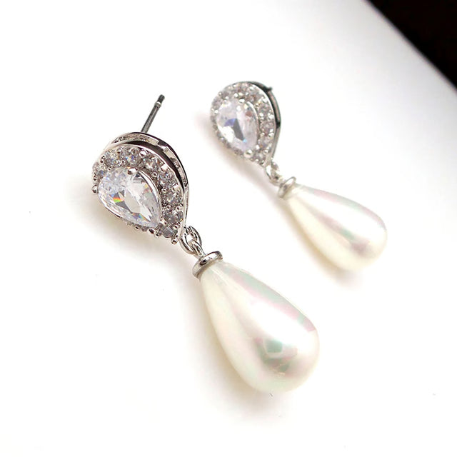 Fashionable Huitan Water Drop Simulated Pearl Dangle Earrings, Luxury Lady's Wedding Jewelry